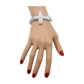 New Women Silver Metal Chain Link Wrist Bracelet Hammered Cross Charm Weekend Look